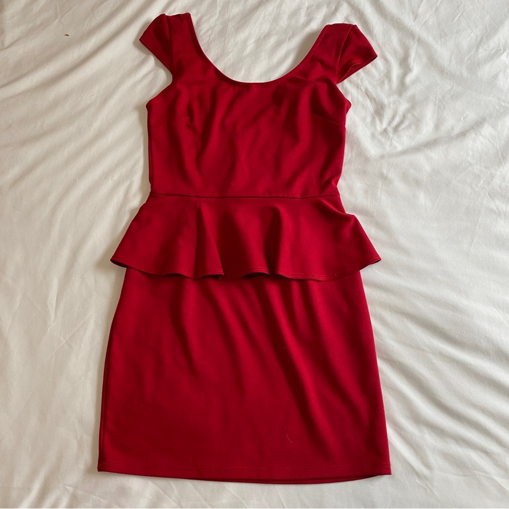 Red Peplum Waist Cocktail Dress